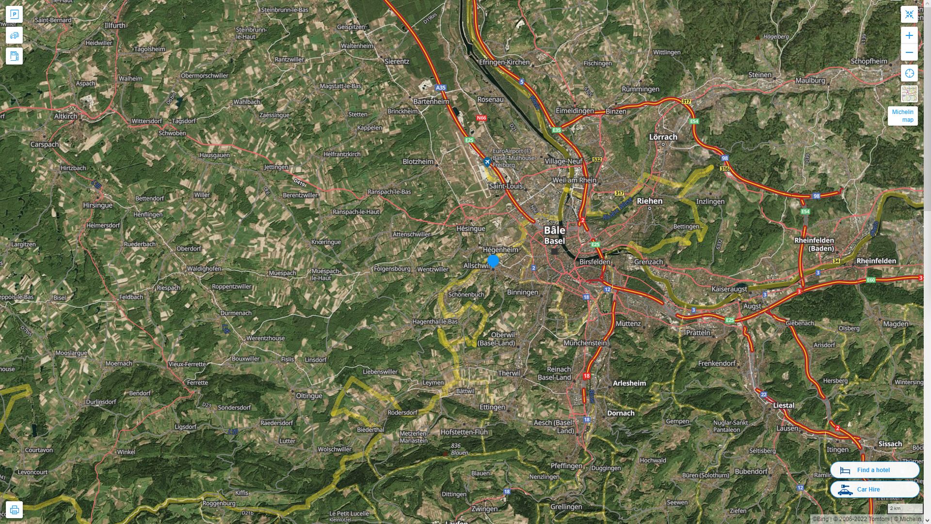 Allschwil Highway and Road Map with Satellite View